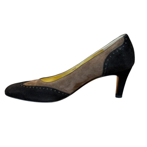 Bruno Magli brown and black suede heels pumps with gold interior women's size 7 - Picture 3 of 9